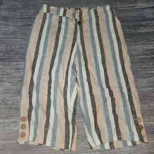 Naturals Denim & Co. NWOT Women's Pants Linen Blend Skimmers Capri Stripe Medium